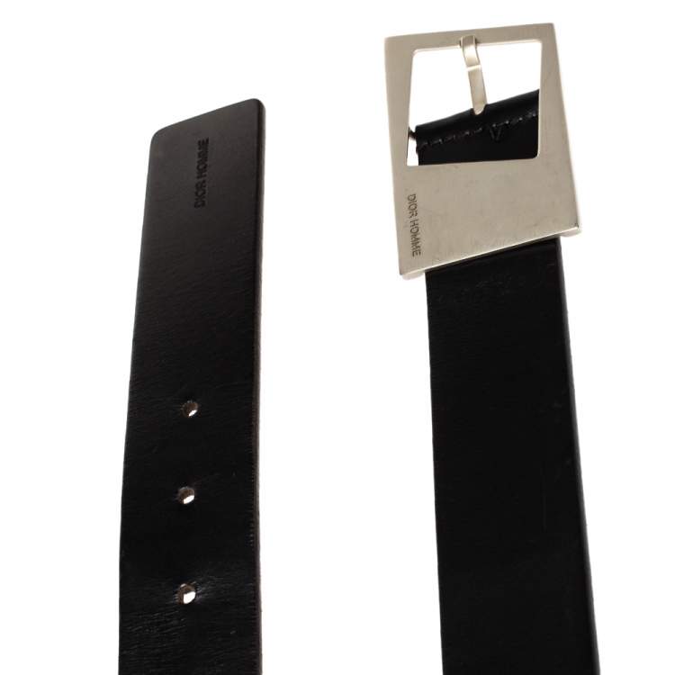 Pre Owned Dior Homme Black Leather Square Buckle Belt 90CM
