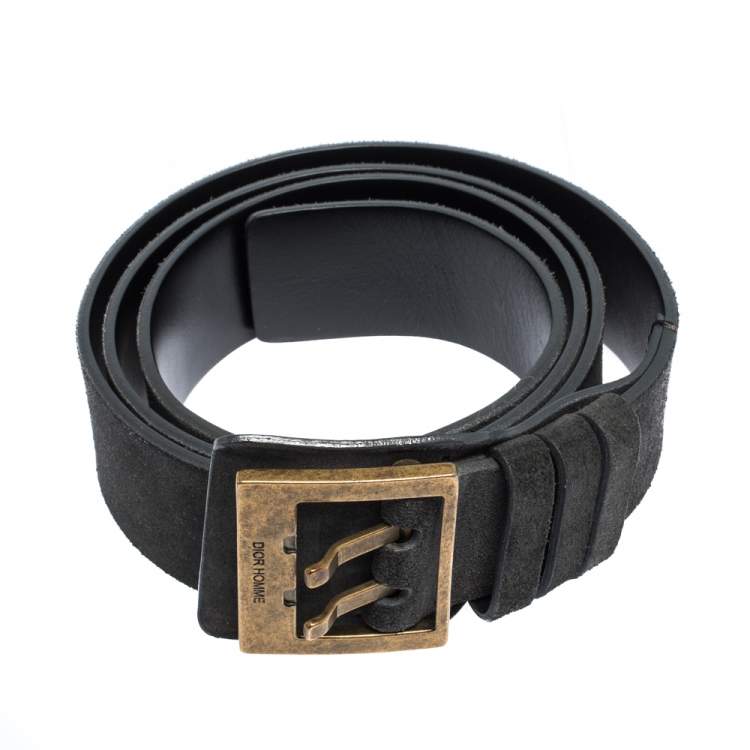 Pre Owned Dior Homme Black Suede Buckle Belt 100CM