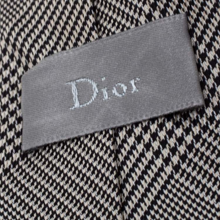 Pre Owned Dior Monochrome Prince of Wales Silk Skinny Tie