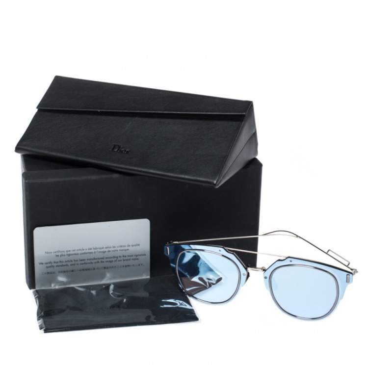 Pre Owned Dior Homme Silver Tone/ Blue Mirrored DiorComposit1.0 Aviator Sunglasses