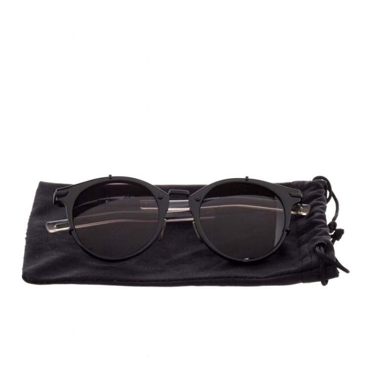 Pre Owned Dior Homme Shiny & Matte Black/ Grey 0196S Round Sunglasses