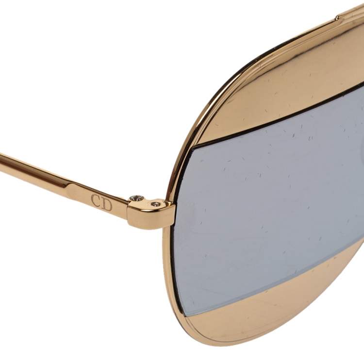 Pre Owned Dior Gold Tone/Silver Mirrored DiorSplit1 Aviator Sunglasses 