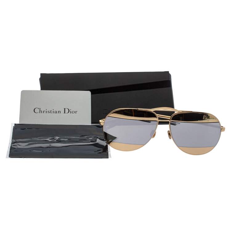 Pre Owned Dior Gold Tone/Silver Mirrored DiorSplit1 Aviator Sunglasses 
