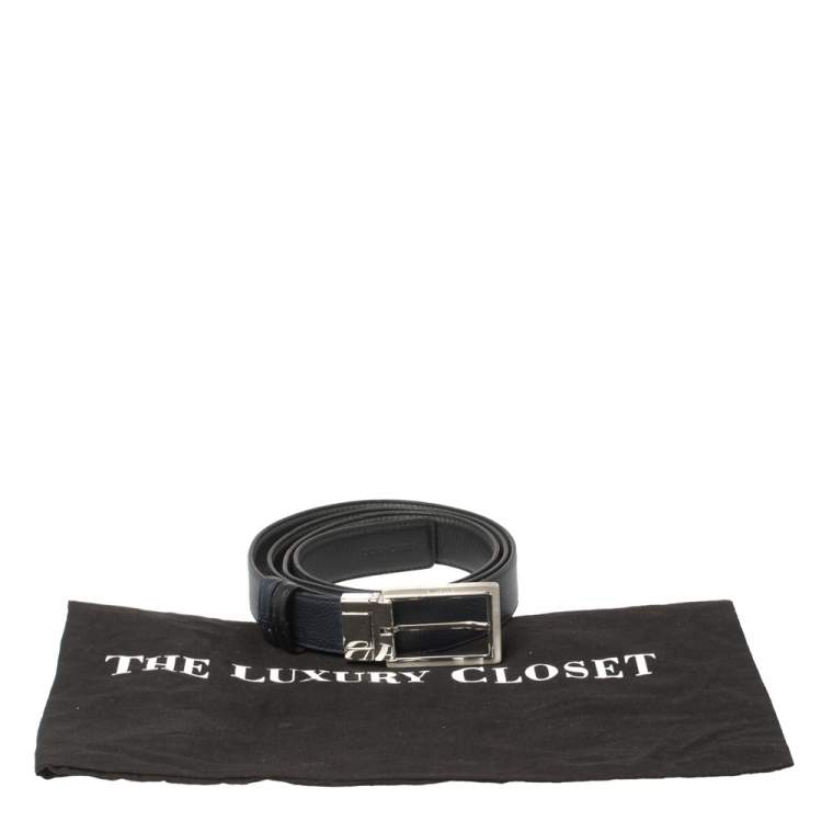 Pre Owned Dior Black/Blue Leather Reversible Belt 114CM