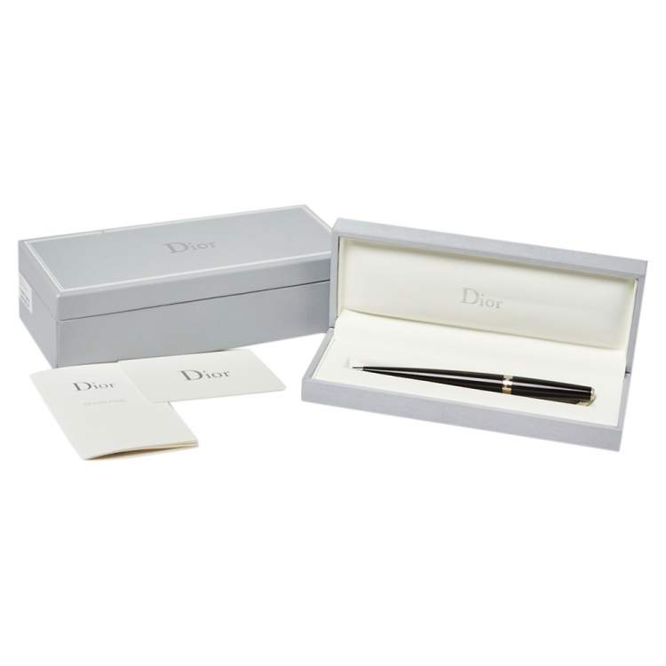 Pre Owned Dior Black Lacquer Silver Tone Ball Point Pen