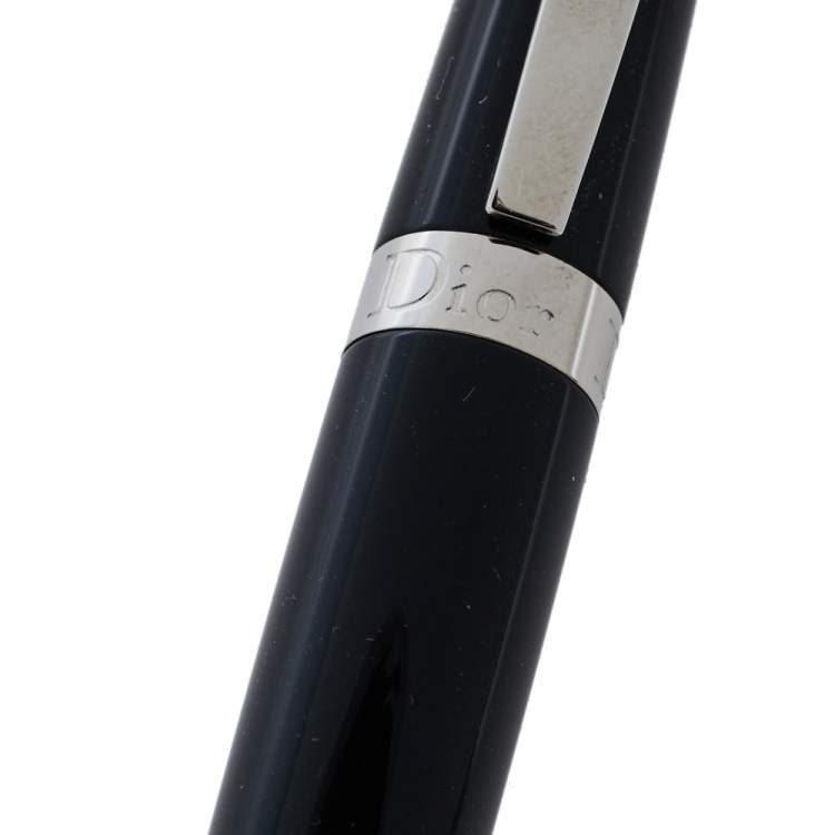 Pre Owned Dior Black Lacquer Silver Tone Ball Point Pen