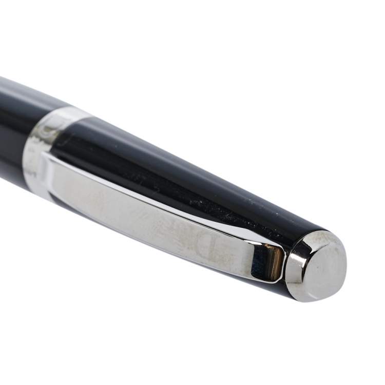 Pre Owned Dior Black Lacquer Silver Tone Ball Point Pen
