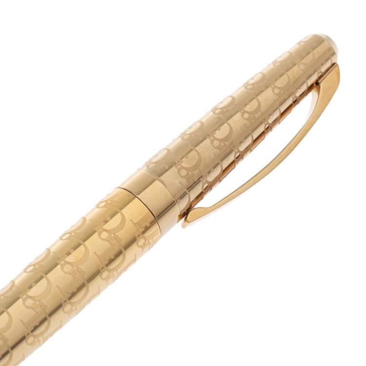 Pre Owned Dior Logo Etched Gold Tone Ballpoint Pen