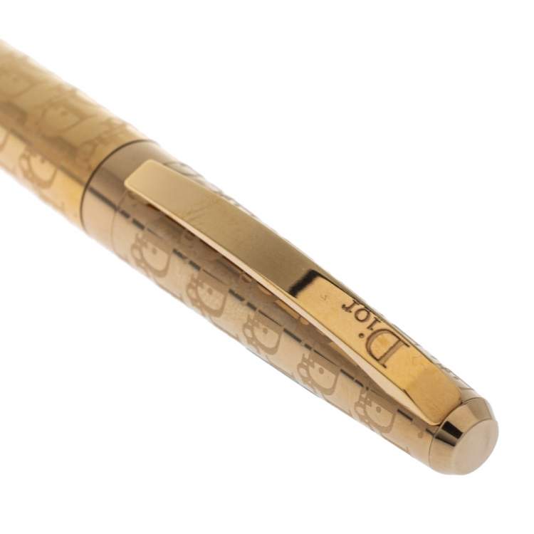 Pre Owned Dior Logo Etched Gold Tone Ballpoint Pen