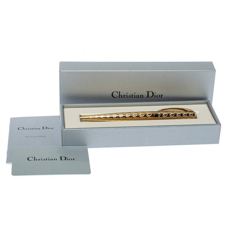 Pre Owned Dior Logo Etched Gold Tone Ballpoint Pen