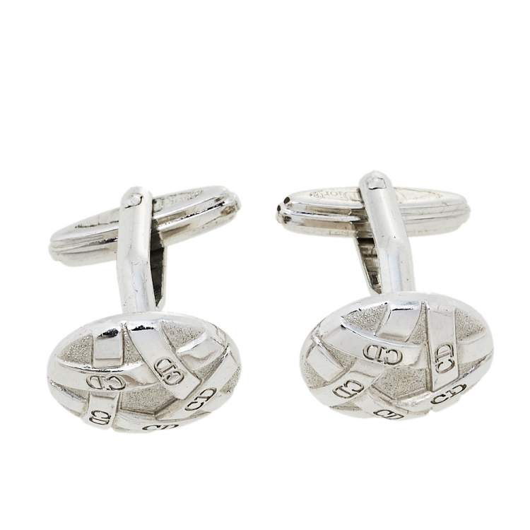 Pre Owned Dior Silver Tone Round Cufflinks