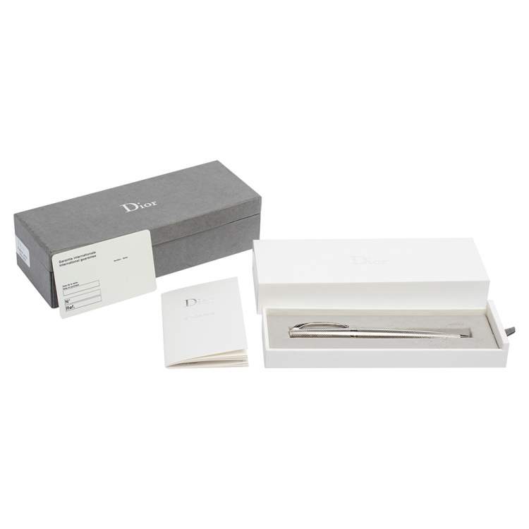Pre Owned Christian Dior Stylos Silver Tone Guilloche Ballpoint Pen