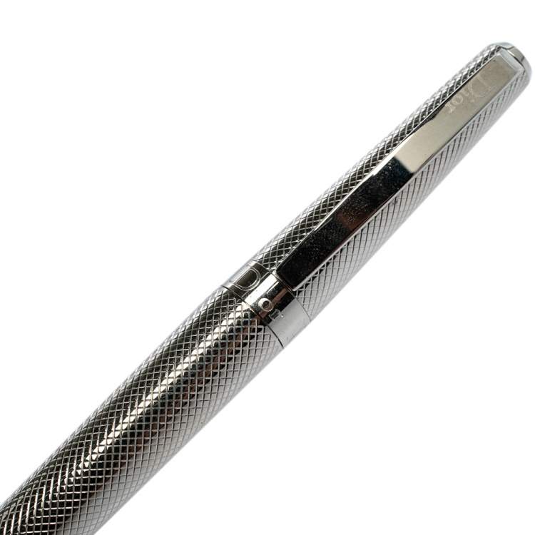 Pre Owned Christian Dior Stylos Silver Tone Guilloche Ballpoint Pen