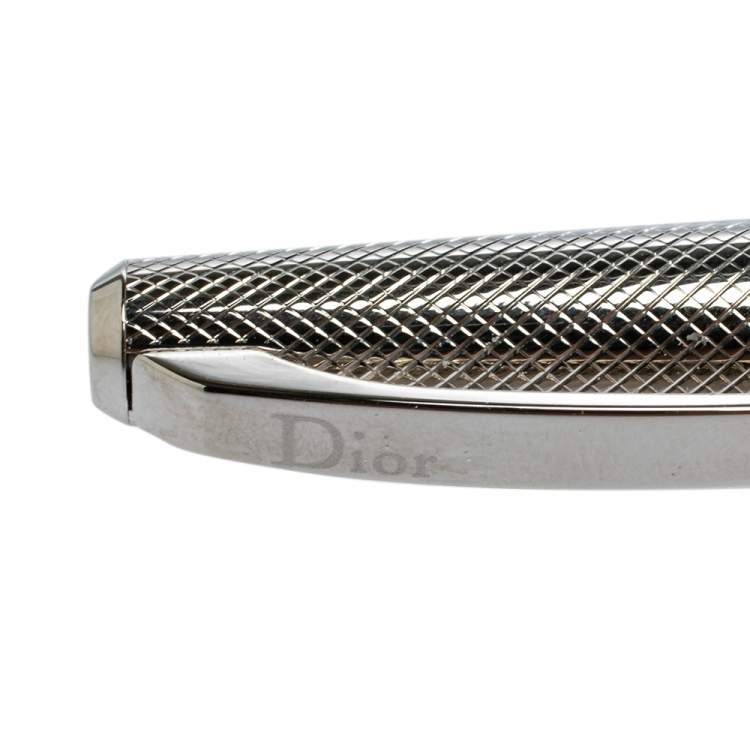 Pre Owned Christian Dior Stylos Silver Tone Guilloche Ballpoint Pen