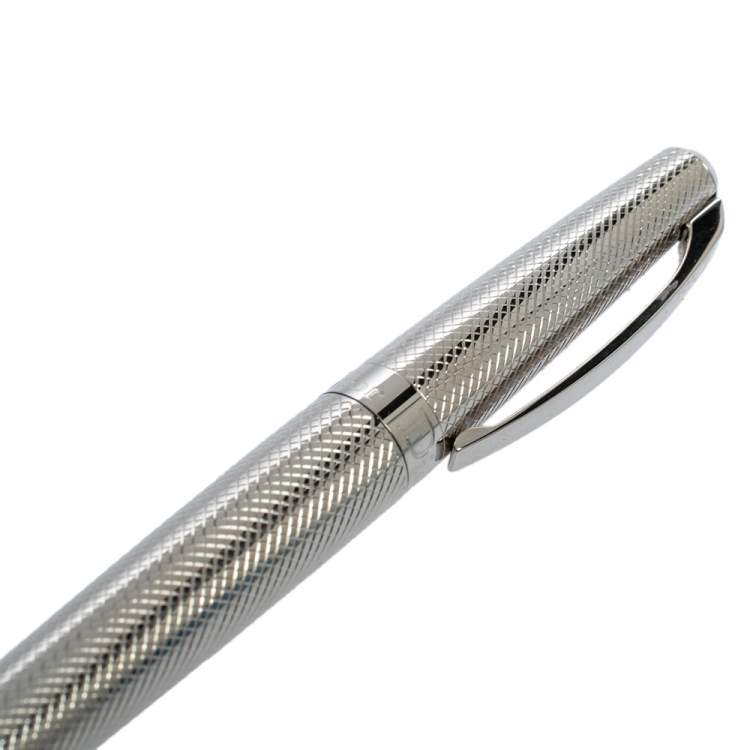 Pre Owned Christian Dior Stylos Silver Tone Guilloche Ballpoint Pen