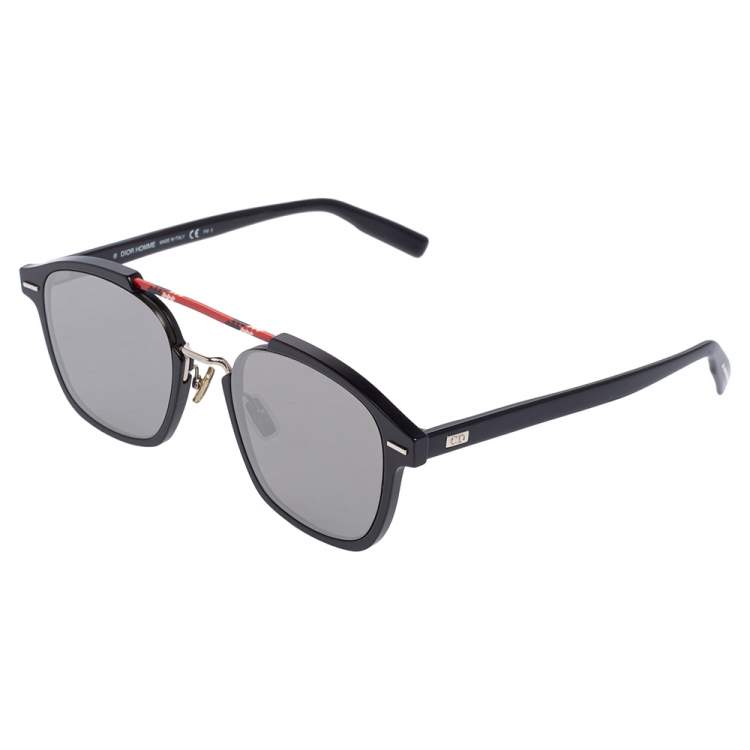 Pre Owned Dior Homme Black Metal Tone AL13.13 Mirror Square Sunglasses