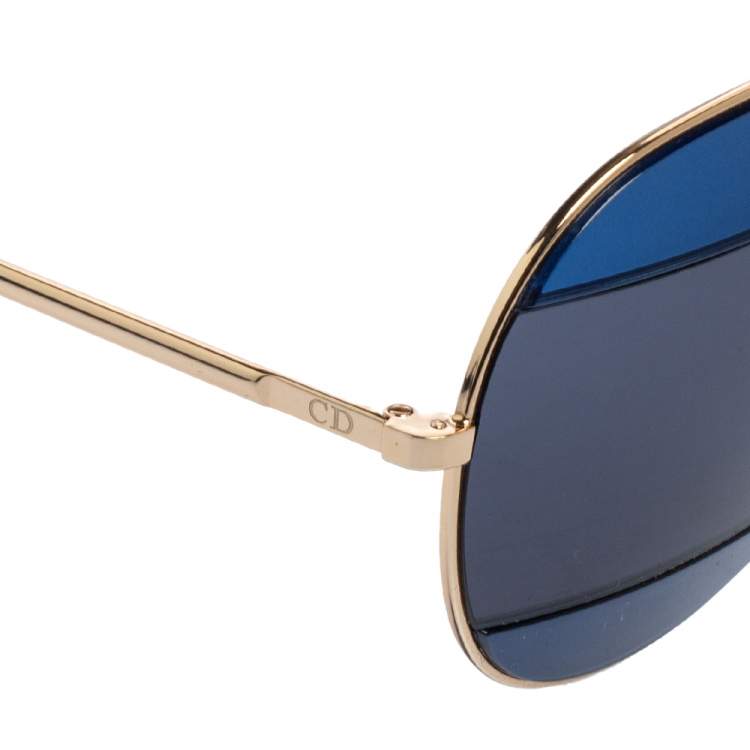 Pre Owned Dior Blue/Gold DiorSplit2 Aviator Sunglasses