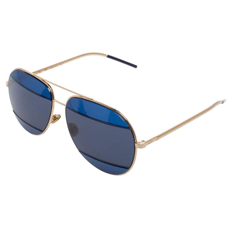 Pre Owned Dior Blue/Gold DiorSplit2 Aviator Sunglasses