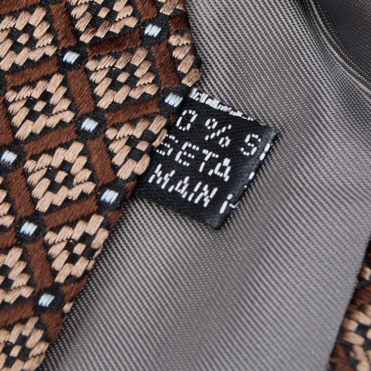 Pre Owned Christian Dior Brown Square Patterned Silk Jacquard Tie