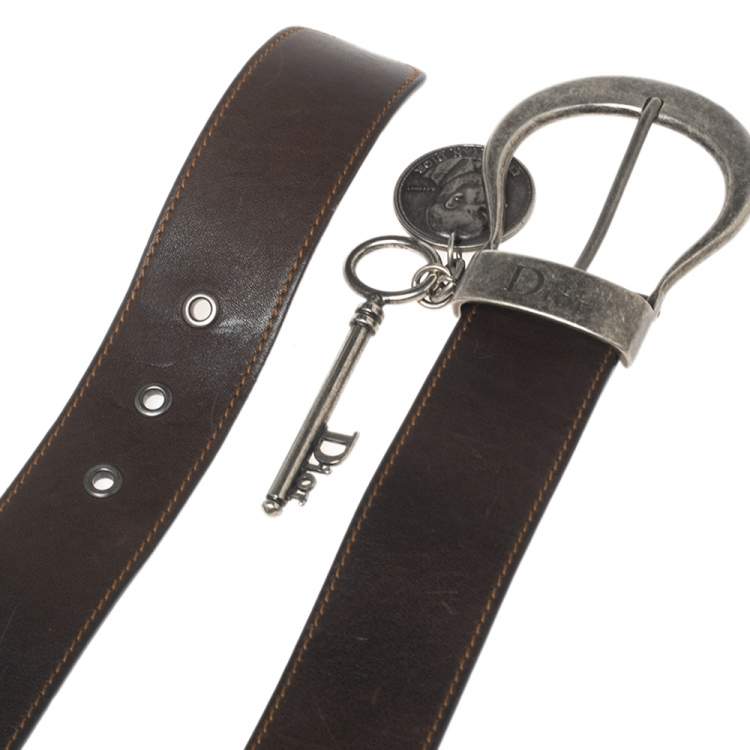 Pre Owned Dior Dark Brown Leather Gaucho Belt 85CM