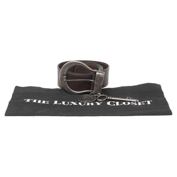 Pre Owned Dior Dark Brown Leather Gaucho Belt 85CM