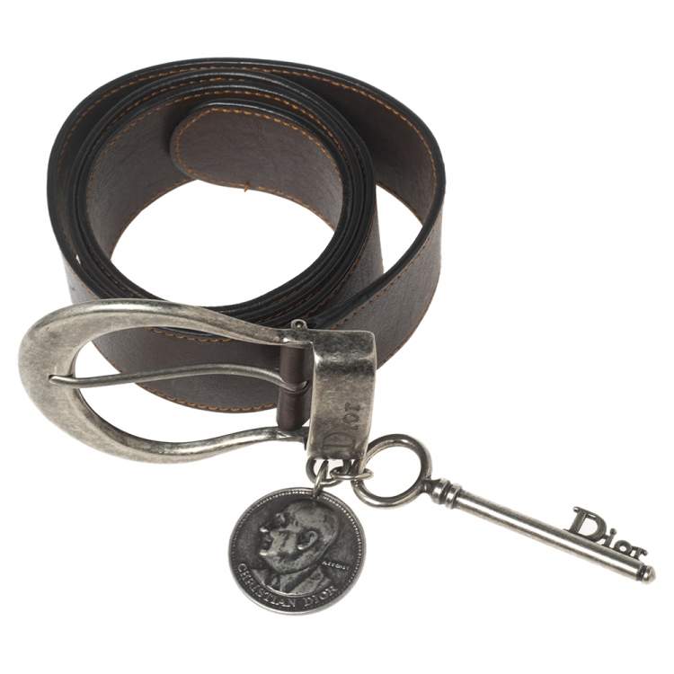 Pre Owned Dior Dark Brown Leather Gaucho Belt 85CM