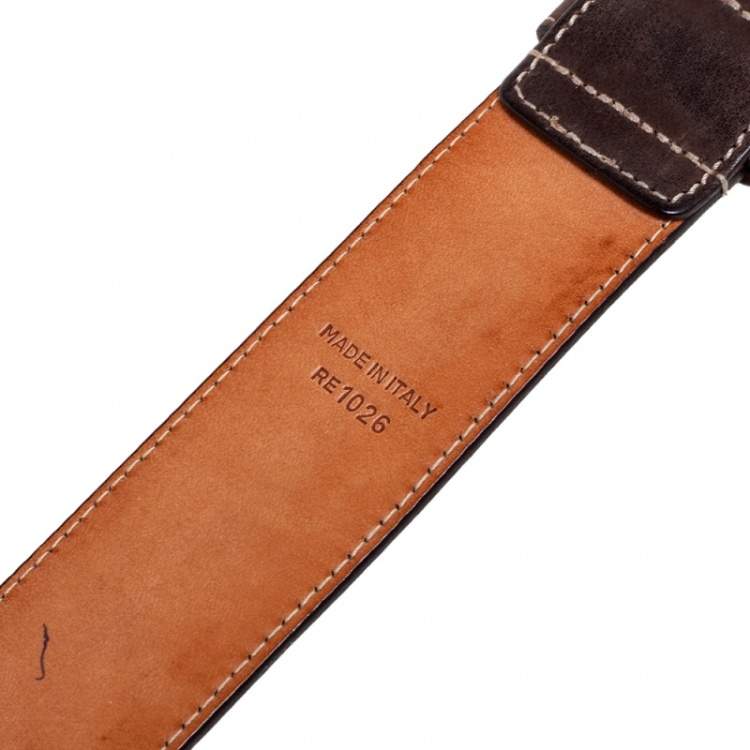 Pre Owned Dior Dark Brown Leather CD Logo Belt 90CM