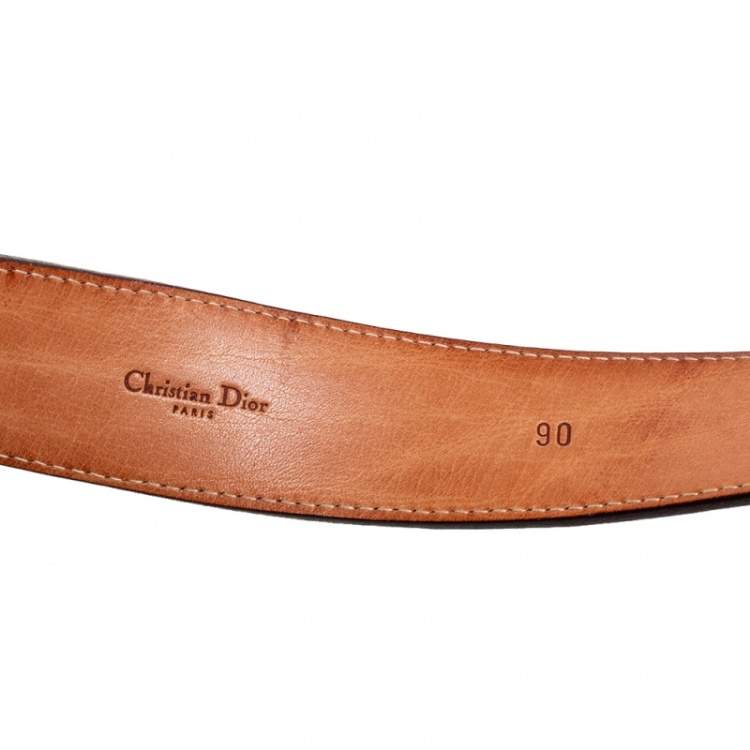 Pre Owned Dior Dark Brown Leather CD Logo Belt 90CM