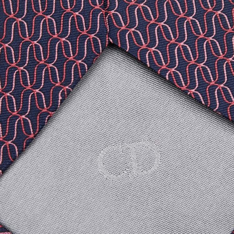 Pre Owned Dior Red & Blue Geometric Print Silk Tie