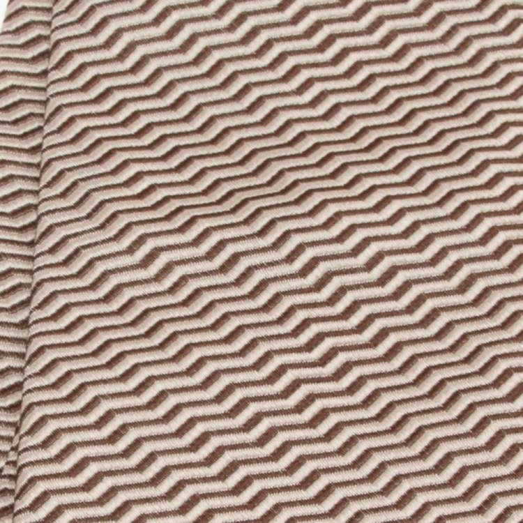 Pre Owned Dior Beige & Brown Chevron Jacquard Silk Tie