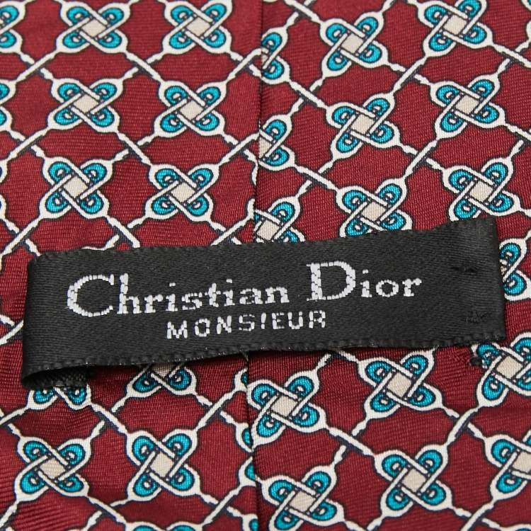 Pre Owned Dior Red Printed Silk Traditional Tie 