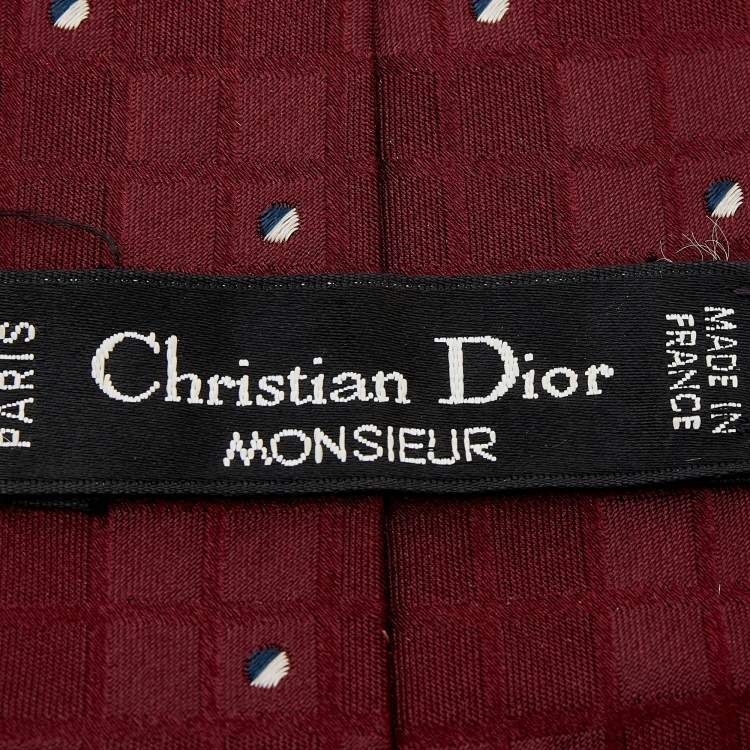 Pre Owned Dior Vintage Burgundy Check Patterned Jacquard Silk Tie