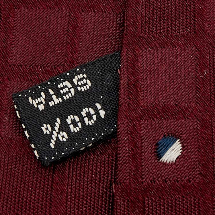 Pre Owned Dior Vintage Burgundy Check Patterned Jacquard Silk Tie