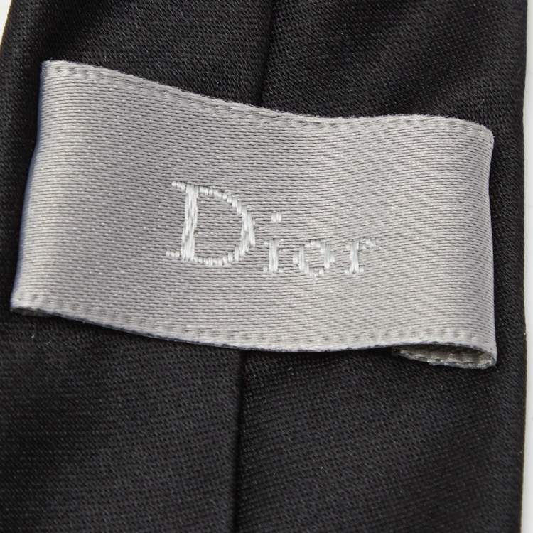 Pre Owned Dior Black Bee Embroidered Silk Skinny Tie