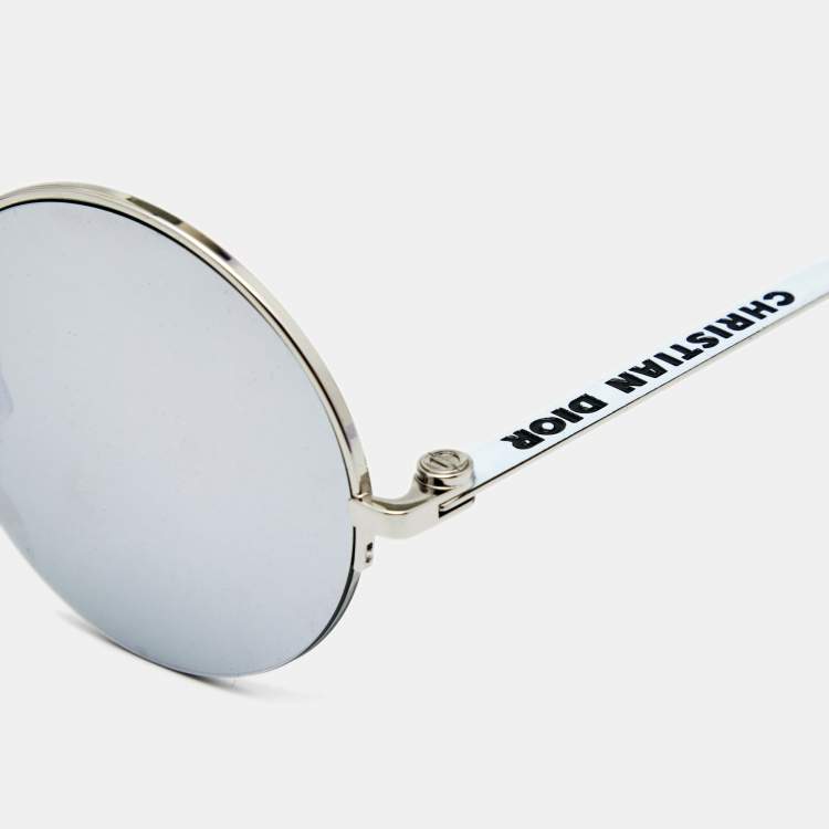 Pre Owned Dior White/Silver Mirrored DIOR180.2F Round Sunglasses