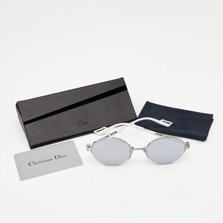 Pre Owned Dior White/Silver Mirrored DIOR180.2F Round Sunglasses
