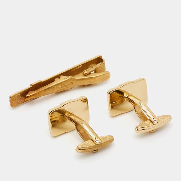 Pre Owned Dior Monsieur Vintage Chain Link Motif Cufflinks & Tie-Clip Set