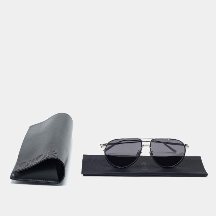 Pre Owned Dior Silver Tone/ Smoke DiorBlackSuit AU Pilot Sunglasses