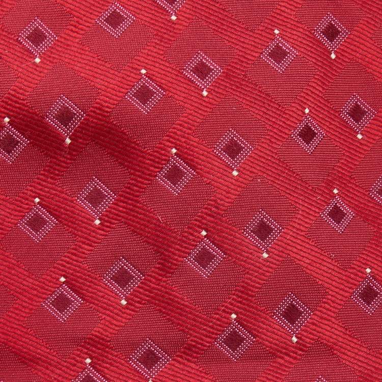 Pre Owned Dior Vintage Red Check Jacquard Silk Tie