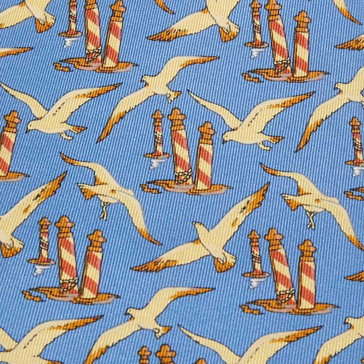 Pre Owned Christian Dior Vintage Blue Bird Printed Silk Tie 