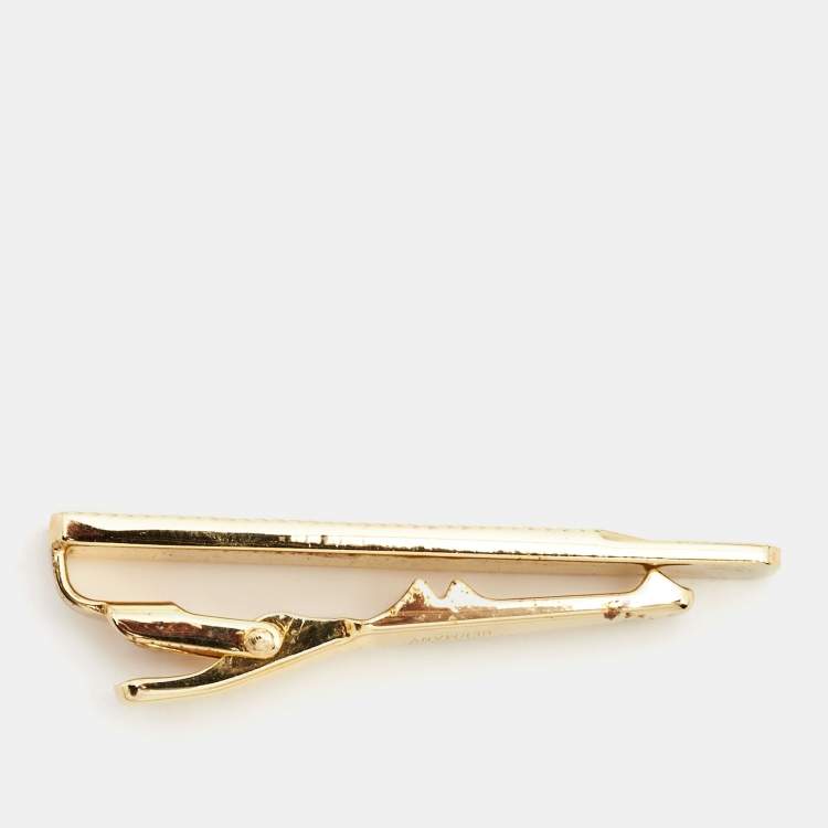Pre Owned Dior Monsieur Vintage Gold Tone Logo Detail Tie Pin