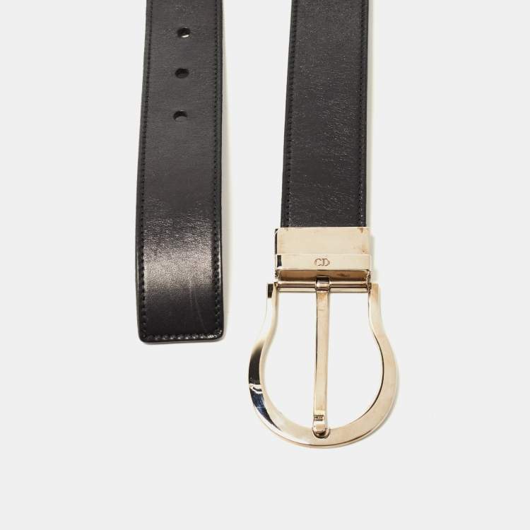 Pre Owned Dior Homme Black Leather Buckle Belt 90CM
