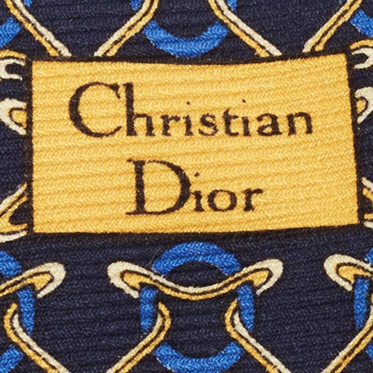 Pre Owned Christian Dior Navy Blue Printed Silk Tie