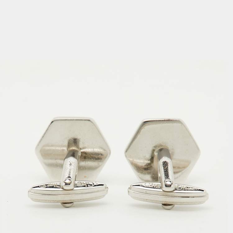 Pre Owned Dior Vintage Logo Silver Tone Hexagonal Cufflinks