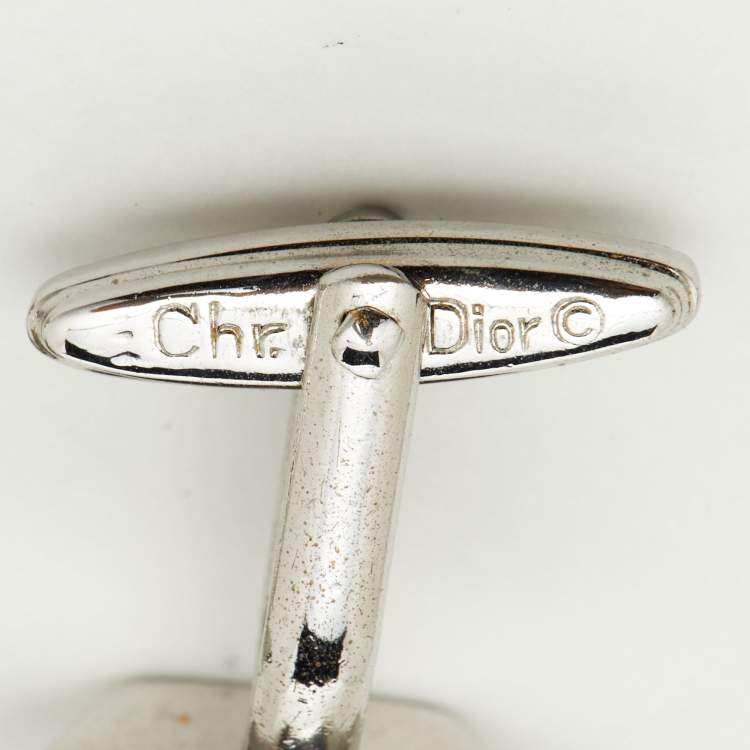 Pre Owned Dior Vintage Logo Silver Tone Hexagonal Cufflinks