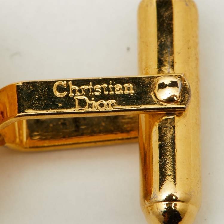 Pre Owned Dior Vintage Tiger's Eye Gold Tone Oval Cufflinks