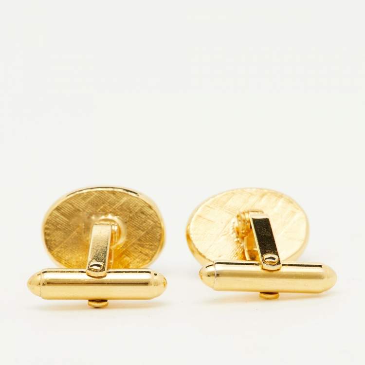 Pre Owned Dior Vintage Tiger's Eye Gold Tone Oval Cufflinks
