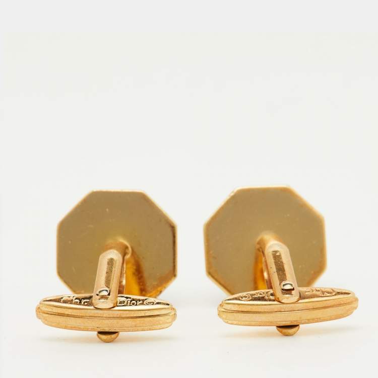 Pre Owned Dior Vintage Octagonal Black Inlay Gold Tone Cufflinks