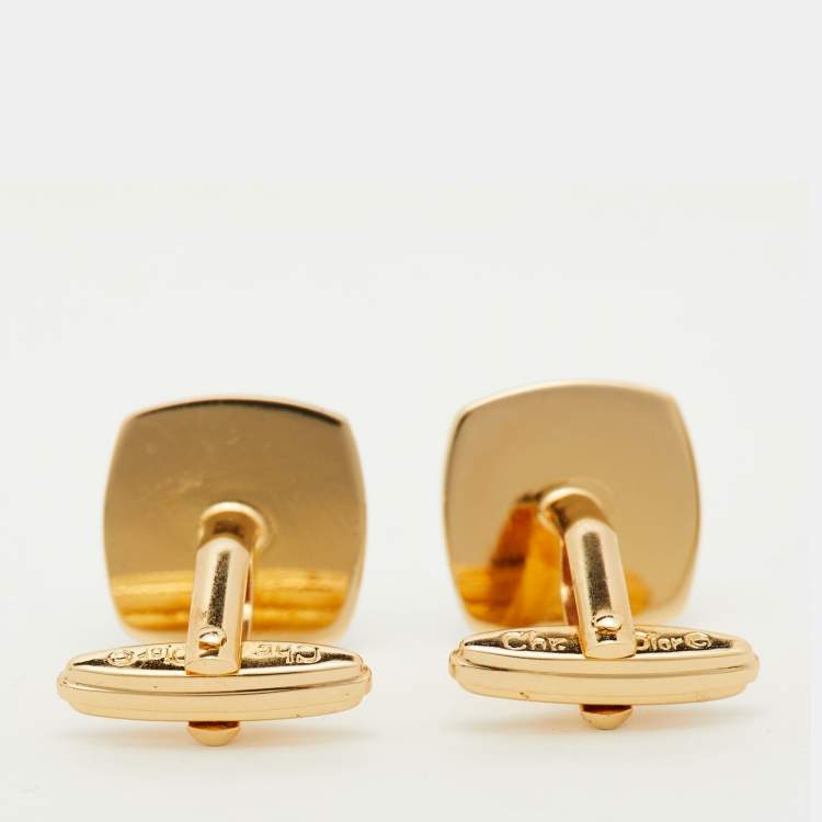Pre Owned Dior Vintage Logo Two Tone Square Cufflinks 
