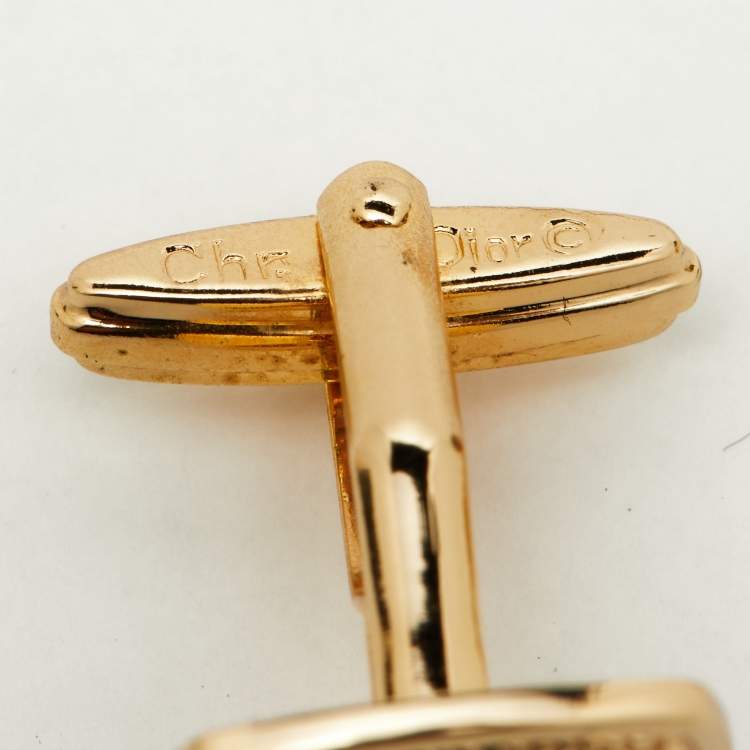 Pre Owned Dior Vintage Logo Two Tone Square Cufflinks 